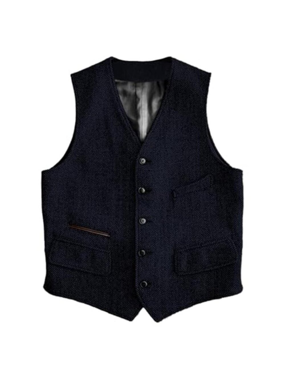 Men's Vintage Classic Herringbone Pattern Suit Vest Casual Wool Blend Waistcoat